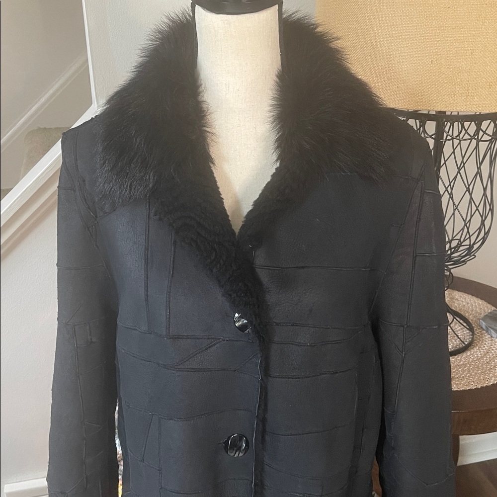 Jean Guise Tamara A.S. 100% Lambskin Elegant Black Women's Coat Jacket Size 14 - Picture 7 of 13